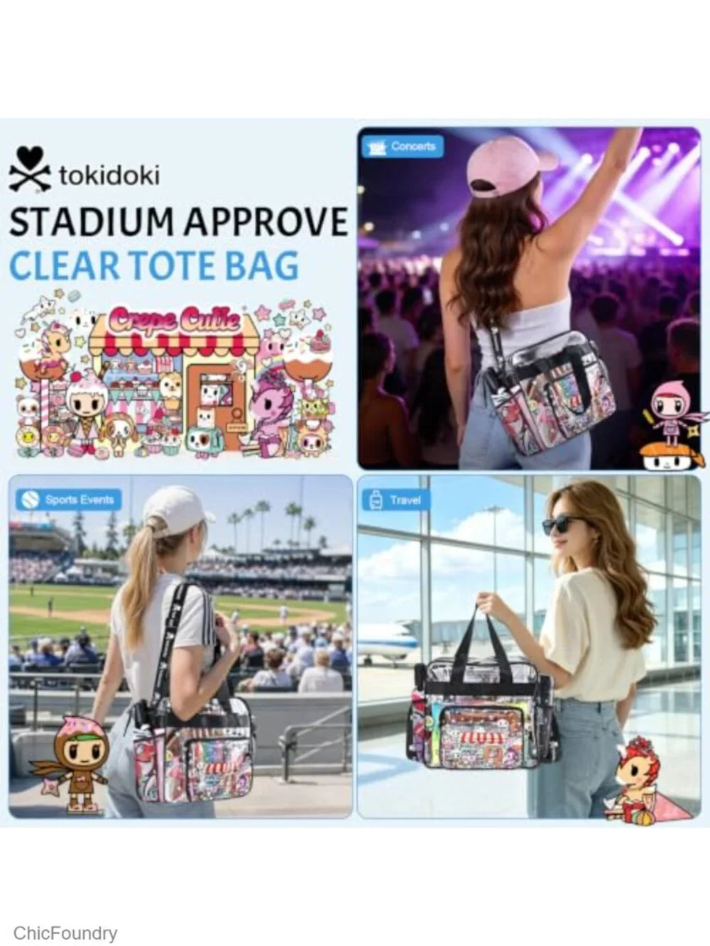 Clear Stadium Approved Tote Bag with Adjustable Strap, Anime Collectible Display